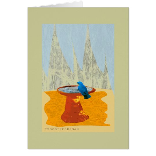 Bluebird at fountain collage Card