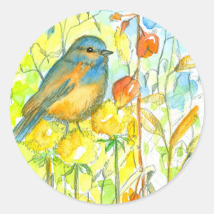 Bluebird Autumn Plants Classic Round Sticker