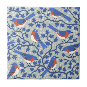 Bluebird Bird and Wildflower Arts and Crafts Tile
