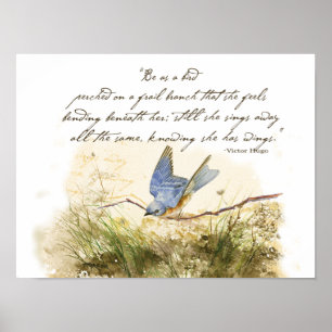 Bluebird Bird on Branch Victor Hugo Poem Poster