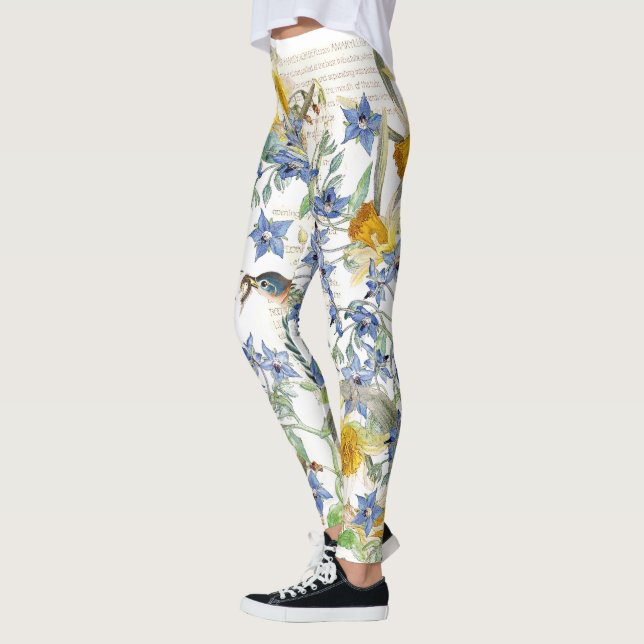 Bluebird Birds Floral All Over Print Leggings (Left)