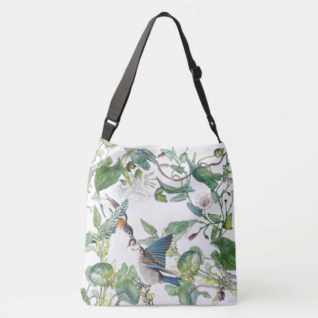 Bluebird Birds Morning Glory Flowers Tote Bag (Back)