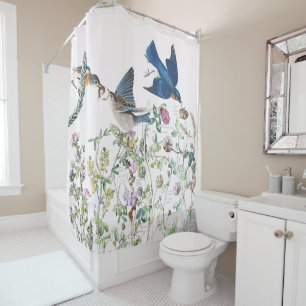 Bluebird Birds Wildflower Flower Shower Curtain