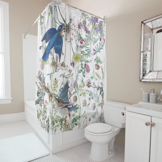 Bluebird Birds Wildflower Flower Shower Curtain (In Situ)