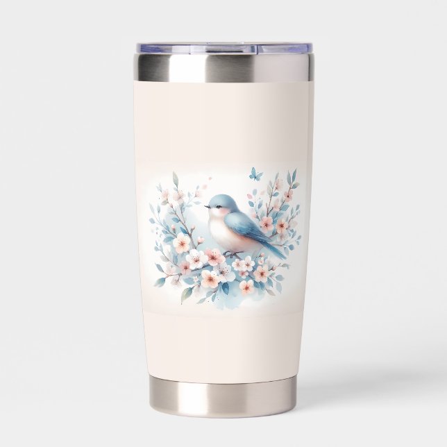 Bluebird Blossom Watercolor Serenity Insulated Tumbler (Front)