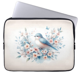 Bluebird Blossom Watercolor Serenity Laptop Sleeve