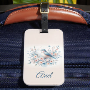 Bluebird Blossom Watercolor Serenity Luggage Tag