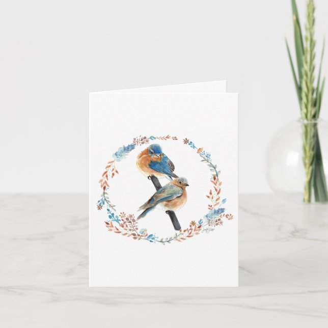 Bluebird Couple Floral Watercolor Painting Thank You Card (Front)