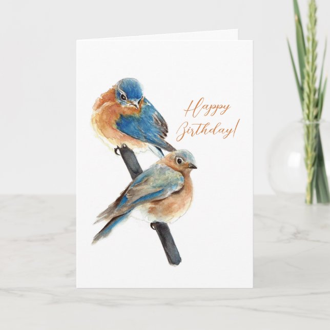 Bluebird Couple Happy Birthday Note Card (Front)