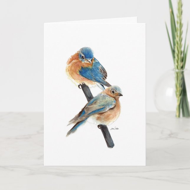 Bluebird Couple Painting Happy Birthday Note Card (Front)