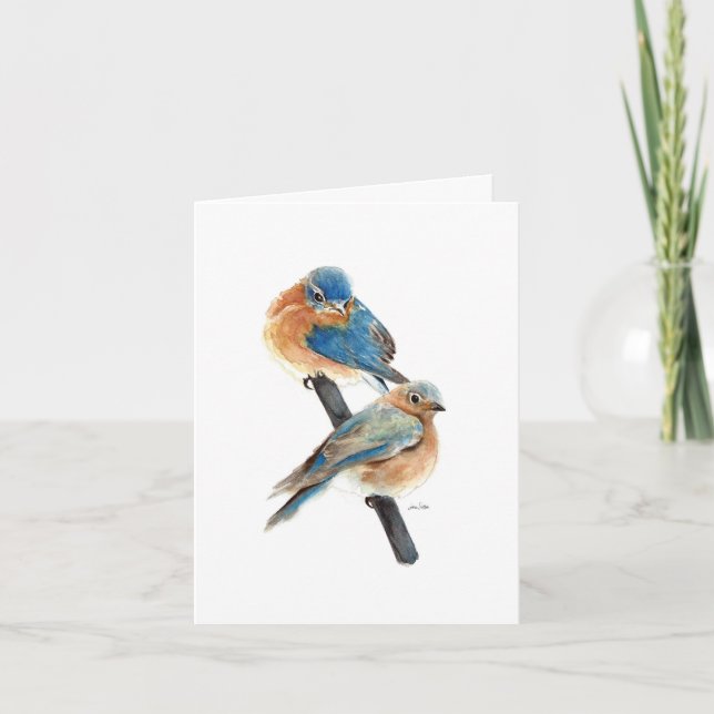 Bluebird Couple Painting Happy Birthday Note Card (Front)