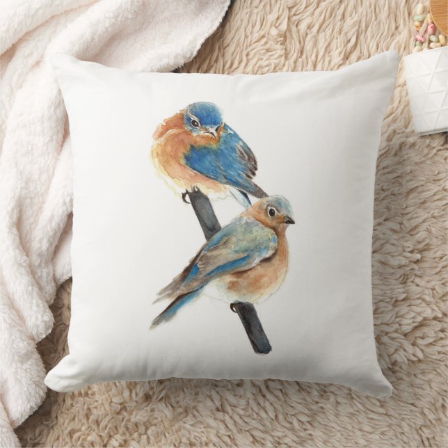 Bluebird Couple Watercolor Art Cushion (Blanket)