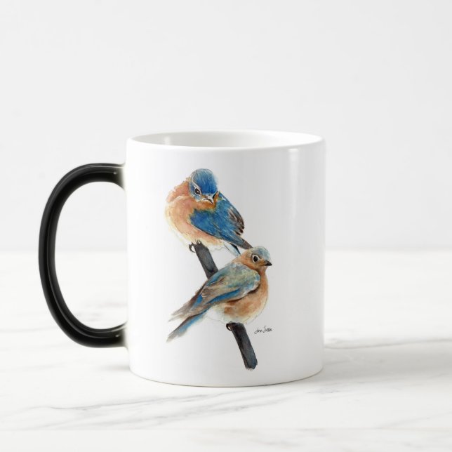 Bluebird Couple Watercolor Art Magic Mug (Left)