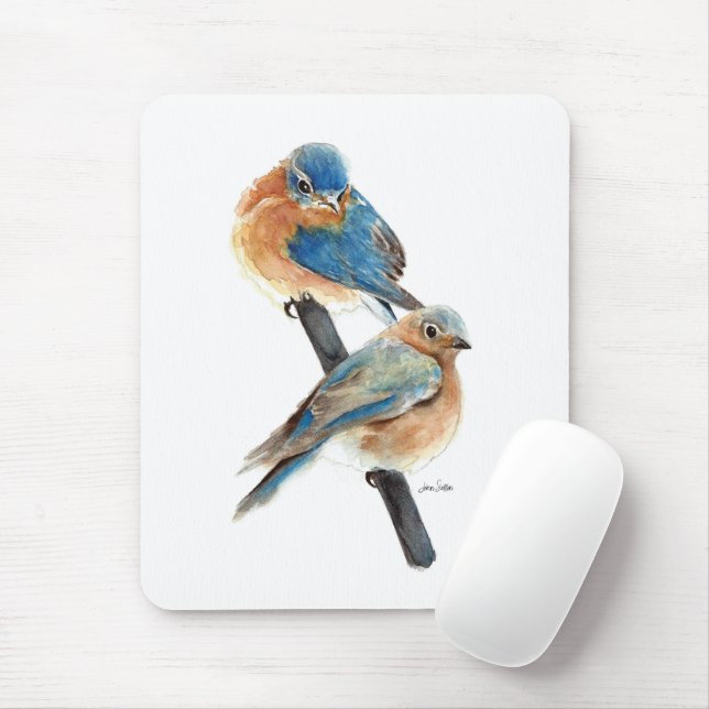 Bluebird Couple Watercolor Art  Mouse Mat (With Mouse)
