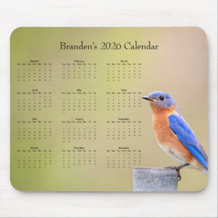 Bluebird - Customizable full year 2026 calendar Mouse Mat