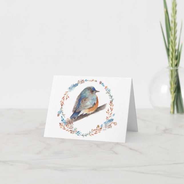 Bluebird Cute Watercolor Art Thank You Card (Front)
