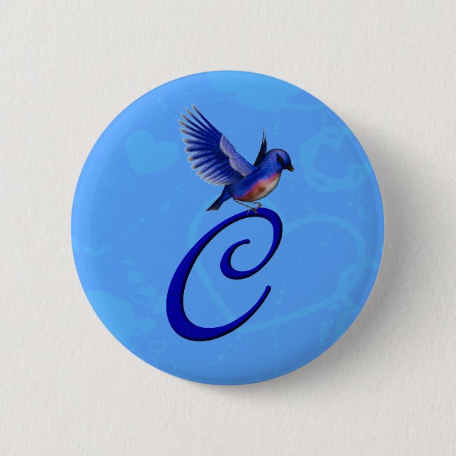 Bluebird Elegant Monogram Initial C 6 Cm Round Badge (Front)