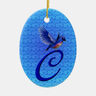 Bluebird Elegant Monogram Initial C  Ceramic Tree Decoration