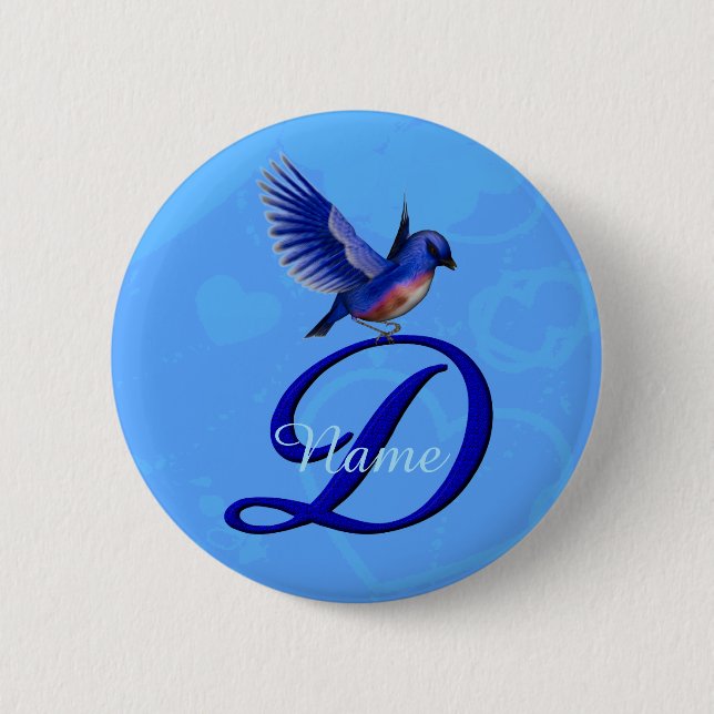 Bluebird Elegant Monogram Initial D Personalised 6 Cm Round Badge (Front)
