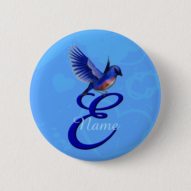 Bluebird Elegant Monogram Initial E Personalised 6 Cm Round Badge (Front)