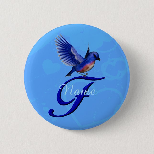Bluebird Elegant Monogram Initial F Personalised 6 Cm Round Badge (Front)