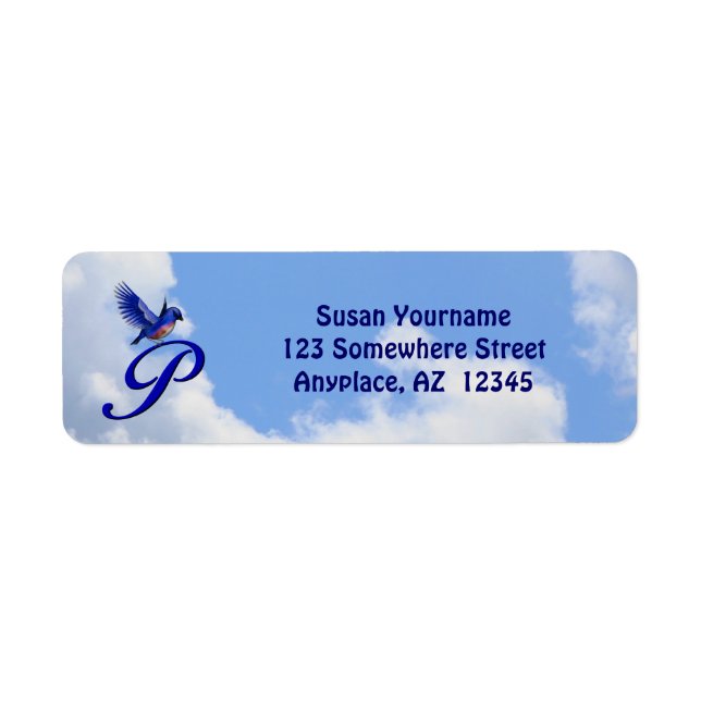 Bluebird Elegant Monogram Initial P Return Address (Front)