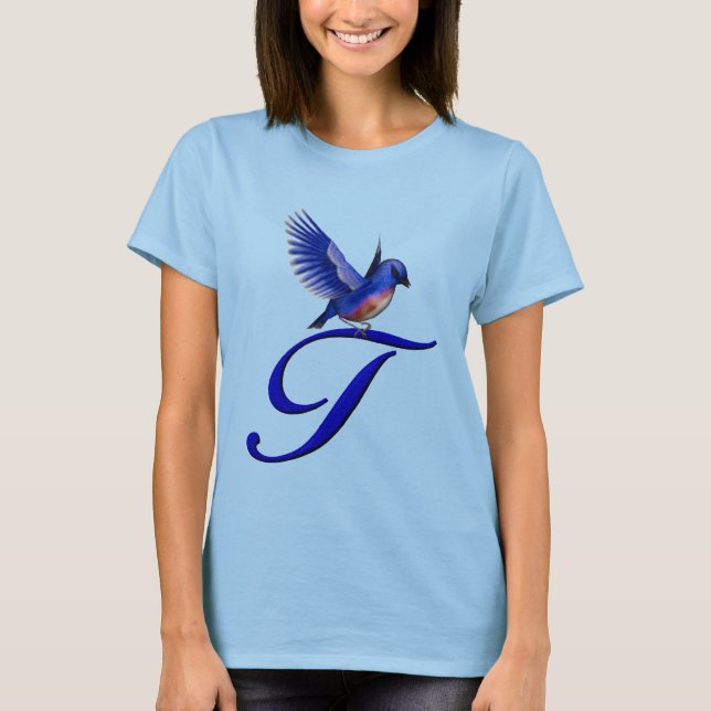 Bluebird Elegant Monogram Initial T T-Shirt (Front)