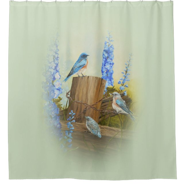 Bluebird Family Shower Curtain (Front)