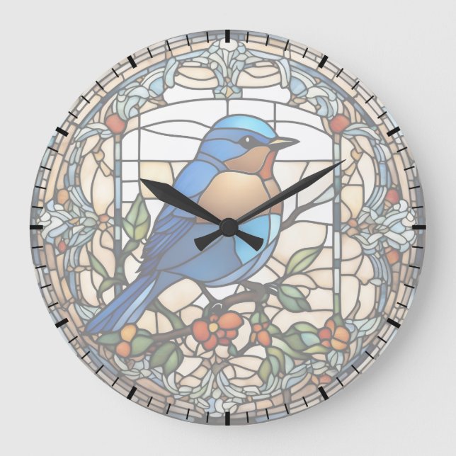 Bluebird Faux Stained Glass Blue Bird Clock (Front)
