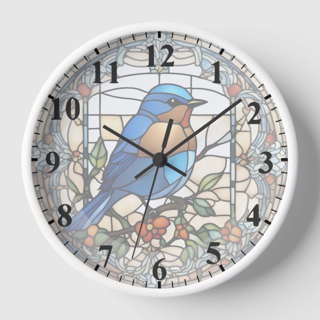 Bluebird Faux Stained Glass Blue Bird Clock (Front)