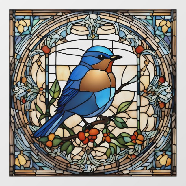 Bluebird Faux Stained Glass Blue Bird Window Cling (Sheet)