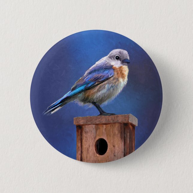 Bluebird (Female) Painting - Original Bird Art 6 Cm Round Badge (Front)
