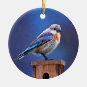 Bluebird (Female) Painting - Original Bird Art Ceramic Tree Decoration