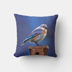 Bluebird (Female) Painting - Original Bird Art Cushion