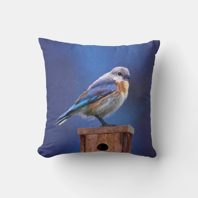 Bluebird (Female) Painting - Original Bird Art Cushion (Front)