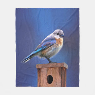 Bluebird (Female) Painting - Original Bird Art Fleece Blanket