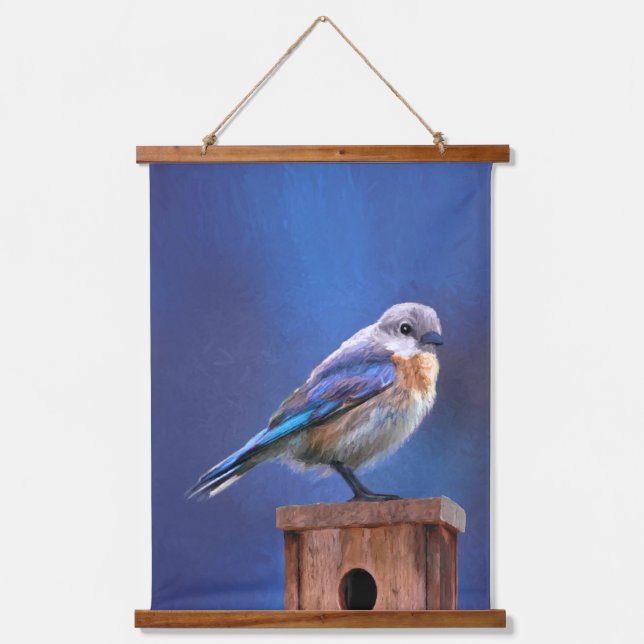 Bluebird (Female) Painting - Original Bird Art Hanging Tapestry (Front)