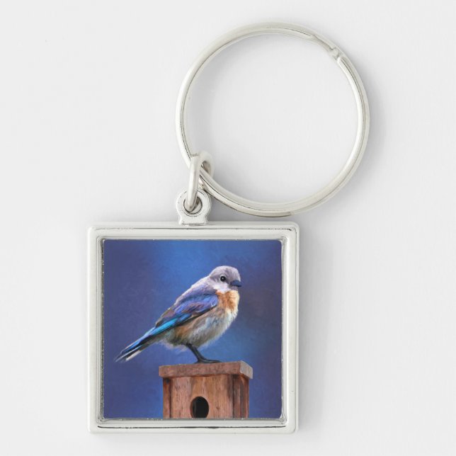 Bluebird (Female) Painting - Original Bird Art Key Ring (Front)