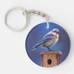 Bluebird (Female) Painting - Original Bird Art Key Ring