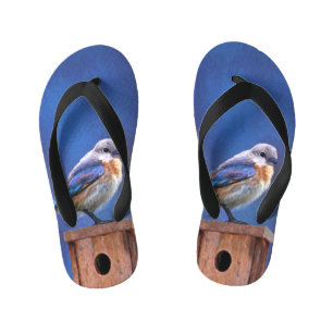 Bluebird (Female) Painting - Original Bird Art Kid's Flip Flops