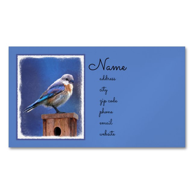 Bluebird (Female) Painting - Original Bird Art Magnetic Business Card (Front)