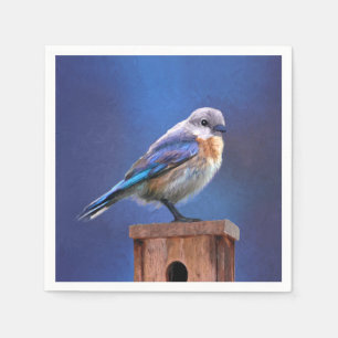Bluebird (Female) Painting - Original Bird Art Napkin