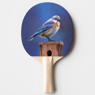 Bluebird (Female) Painting - Original Bird Art Ping Pong Paddle