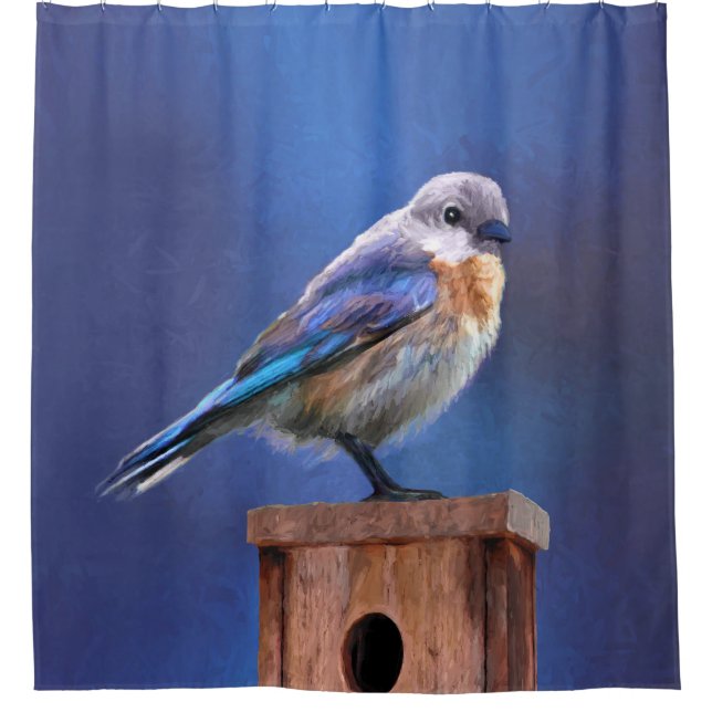 Bluebird (Female) Painting - Original Bird Art Shower Curtain (Front)