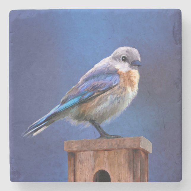 Bluebird (Female) Painting - Original Bird Art Stone Coaster (Front)