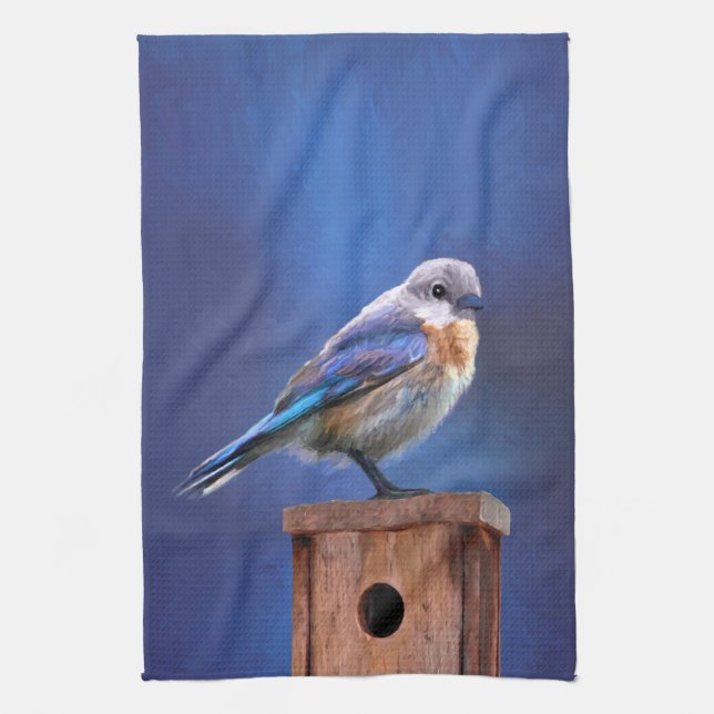 Bluebird (Female) Painting - Original Bird Art Tea Towel (Vertical)
