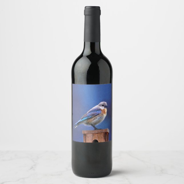 Bluebird (Female) Painting - Original Bird Art Wine Label (Front)