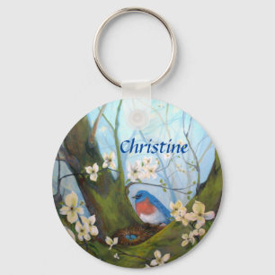 Bluebird Floral Personalised Key Ring