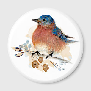 Bluebird Flowers Watercolor Magnet