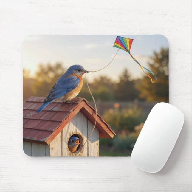 Bluebird Flying a Kite Mouse Mat (With Mouse)